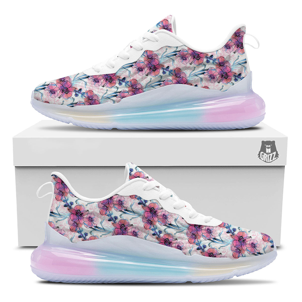 Orchid Drawing Print Pattern Running Sneakers-grizzshop