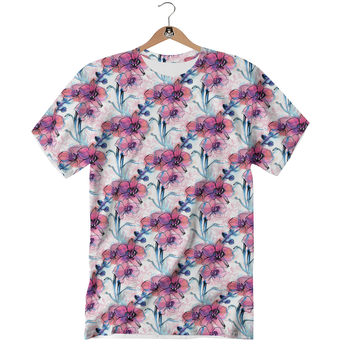 Orchid Drawing Print Pattern T-Shirt-grizzshop