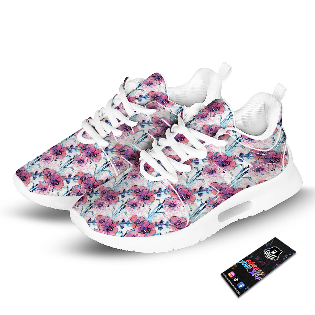 Orchid Drawing Print Pattern Tennis Shoes-grizzshop