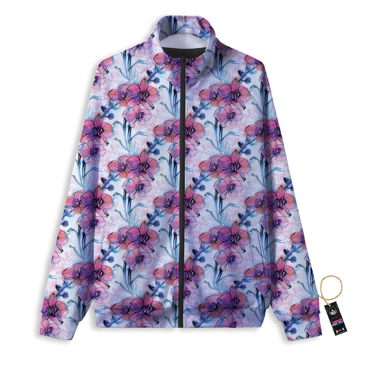 Orchid Drawing Print Pattern Track Jacket-grizzshop