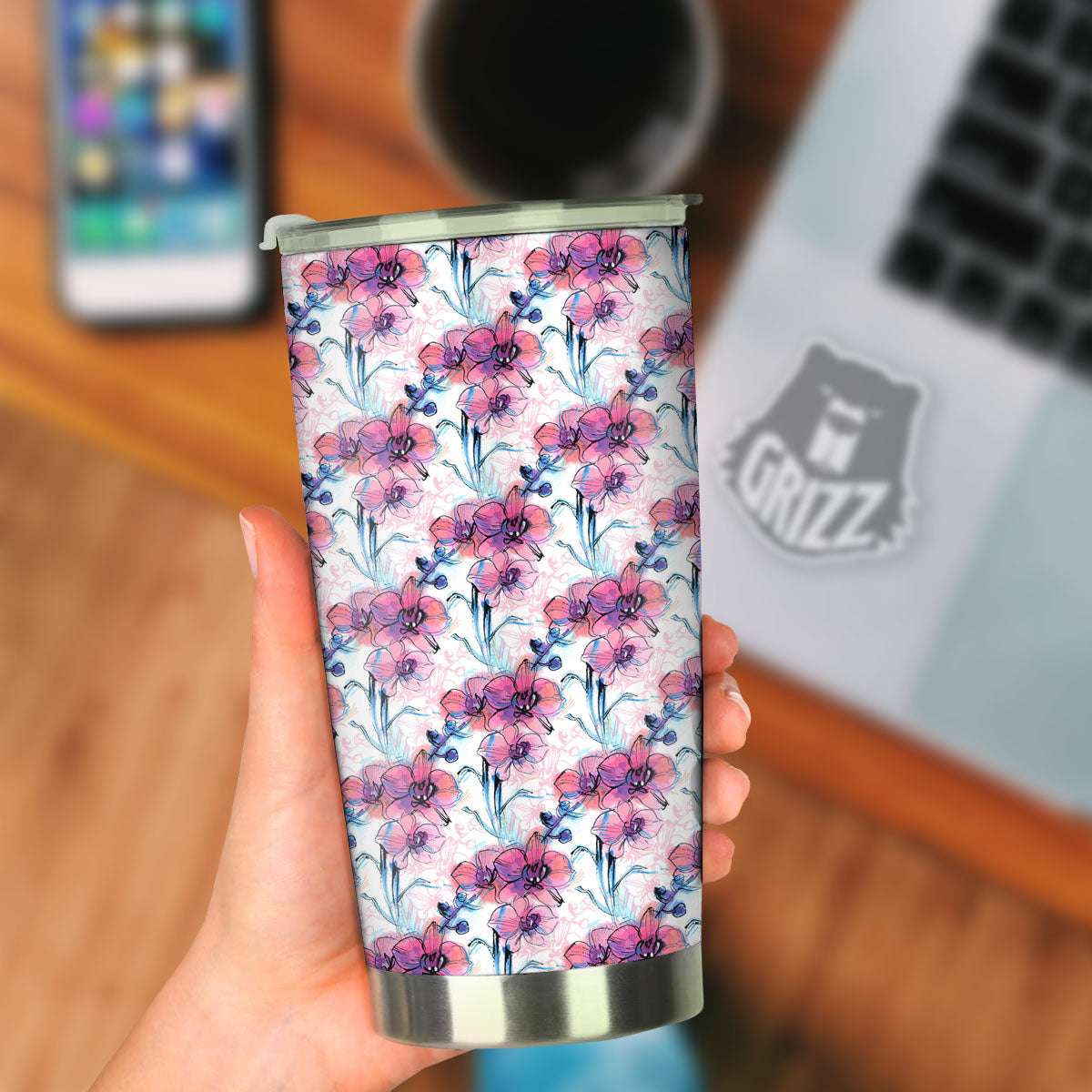 Orchid Drawing Print Pattern Tumbler-grizzshop