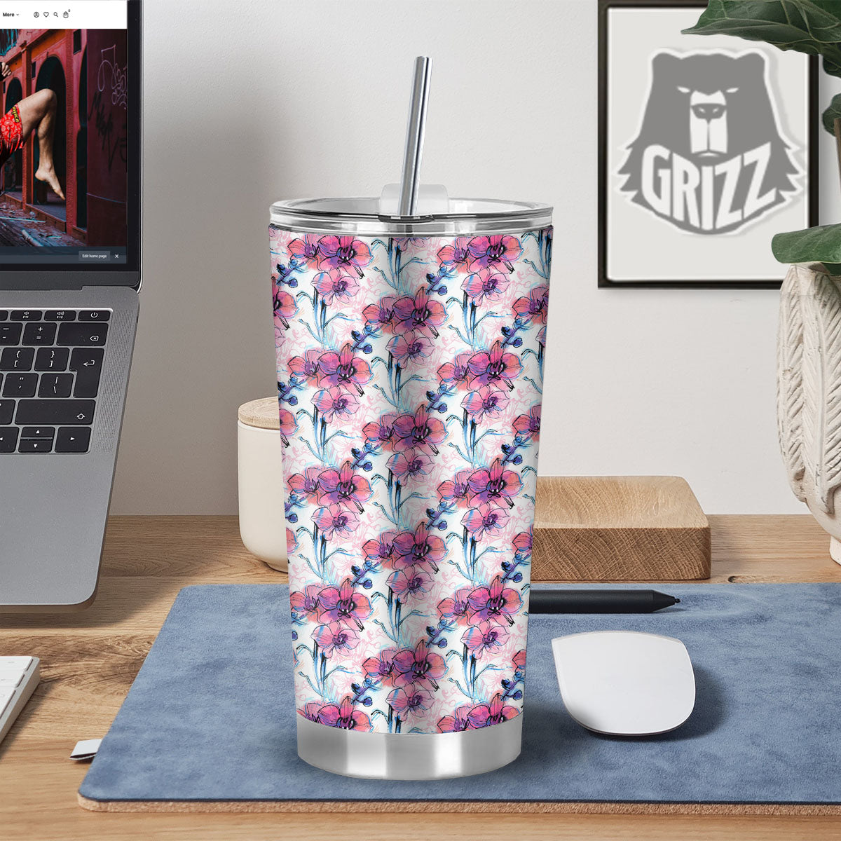 Orchid Drawing Print Pattern Tumbler-grizzshop