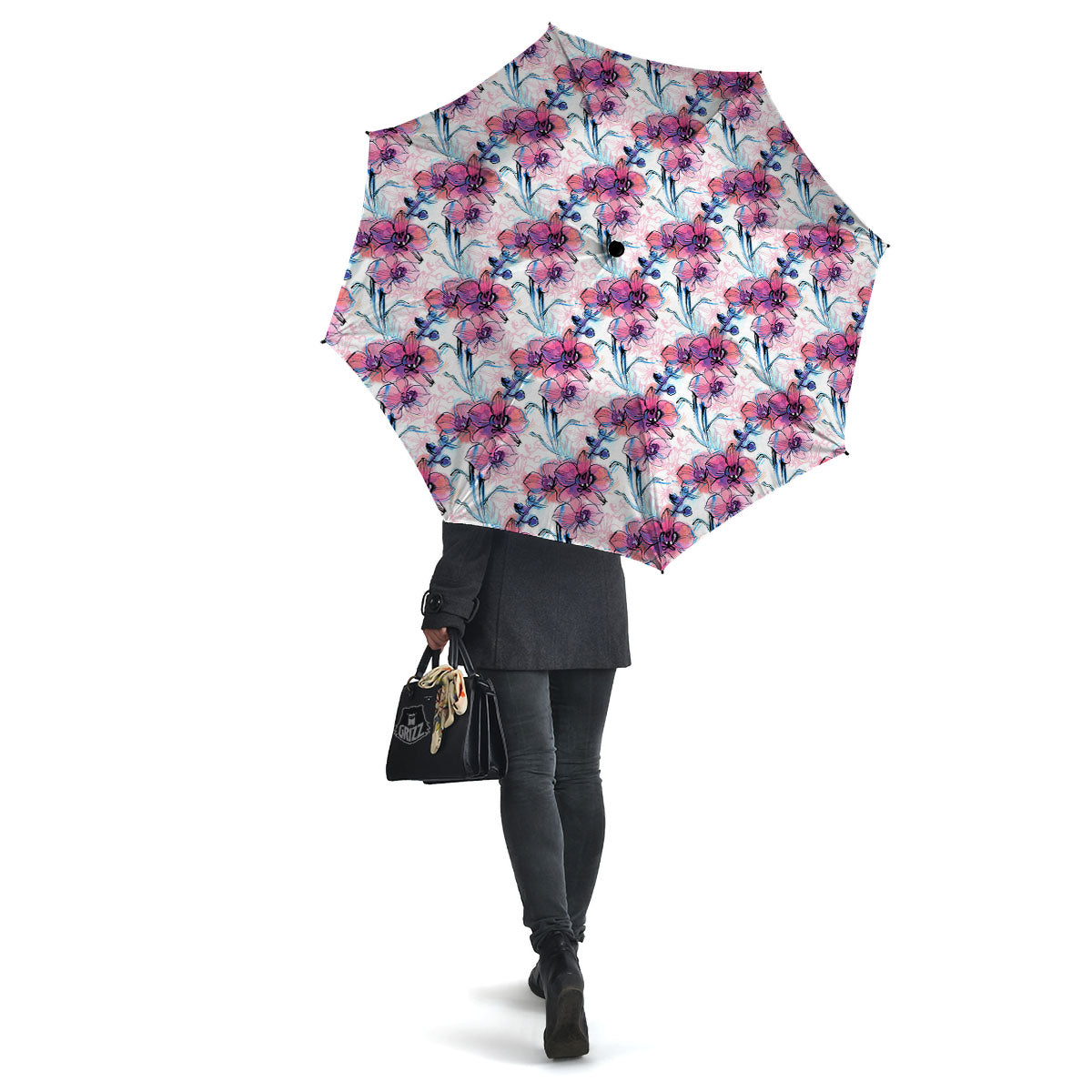 Orchid Drawing Print Pattern Umbrella-grizzshop