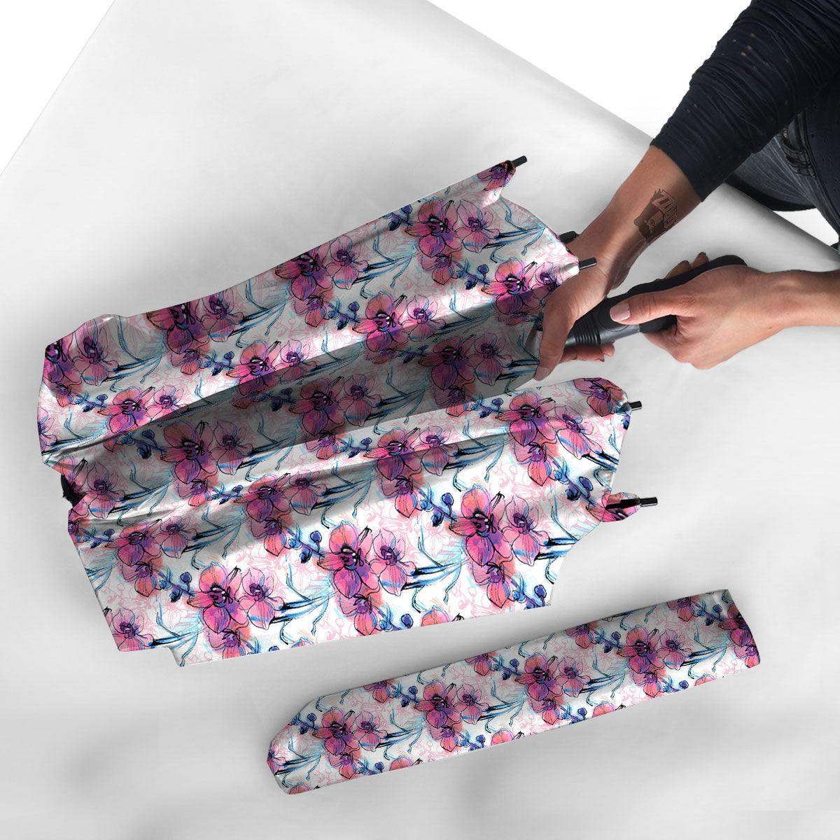 Orchid Drawing Print Pattern Umbrella-grizzshop