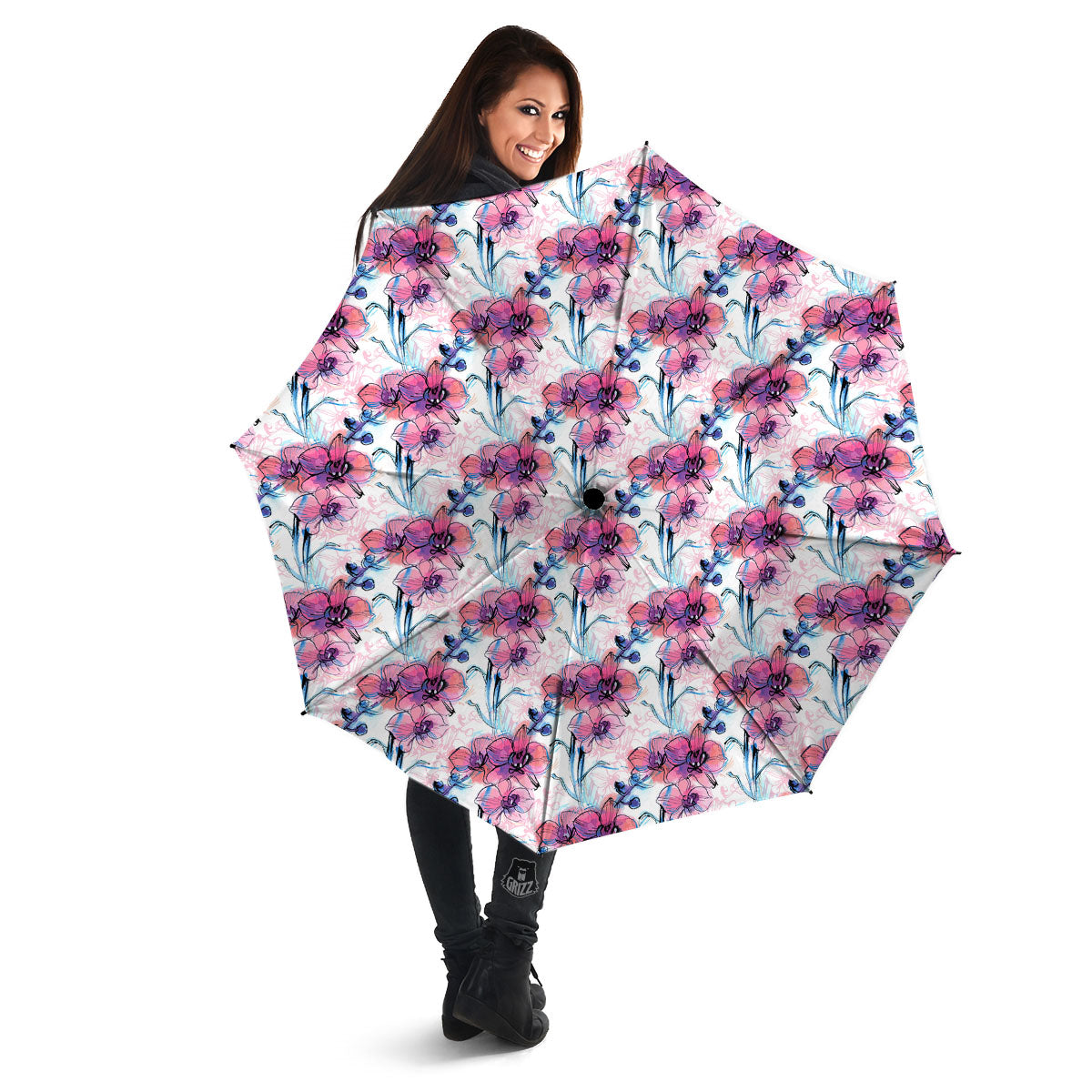 Orchid Drawing Print Pattern Umbrella-grizzshop