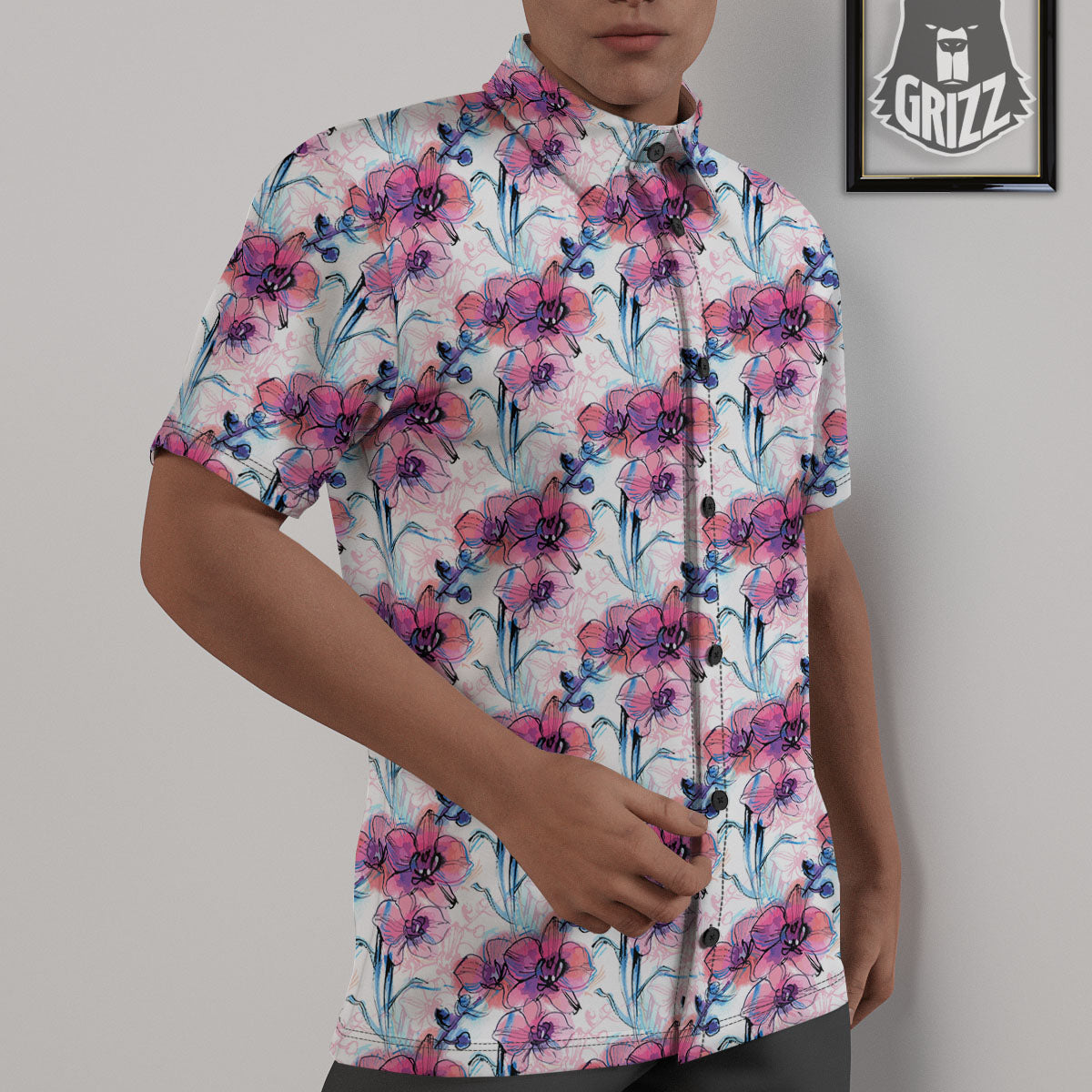 Orchid Drawing Print Pattern Untucked Shirts-grizzshop