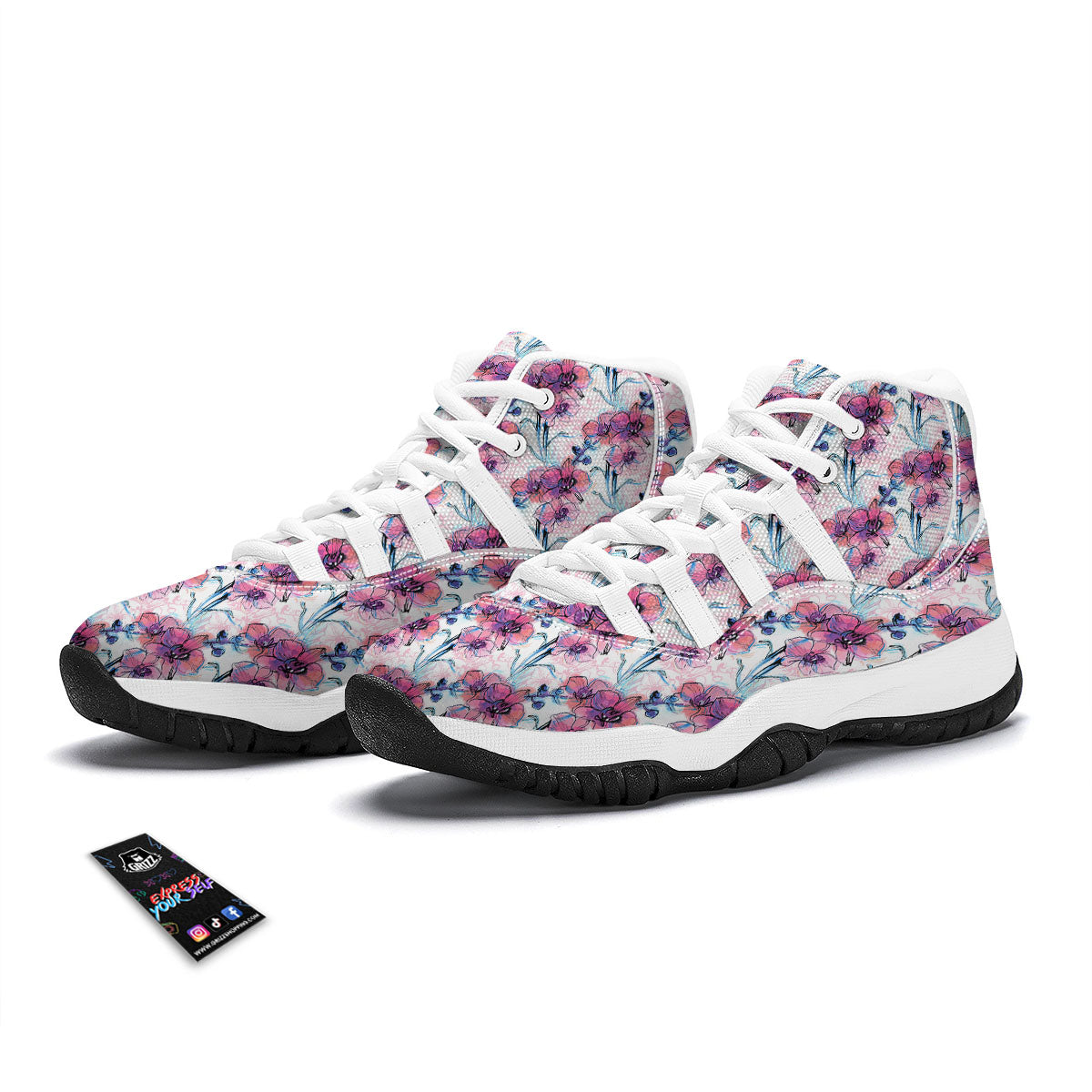Orchid Drawing Print Pattern White Bball Shoes-grizzshop