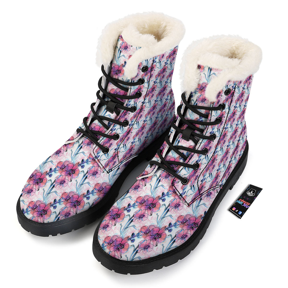 Orchid Drawing Print Pattern Winter Boots-grizzshop