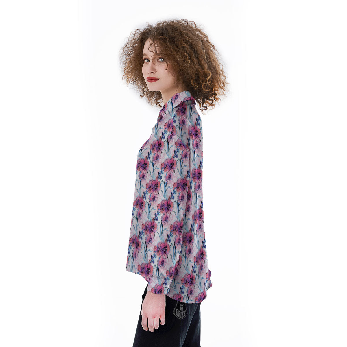 Orchid Drawing Print Pattern Women's Long Sleeve Shirts-grizzshop