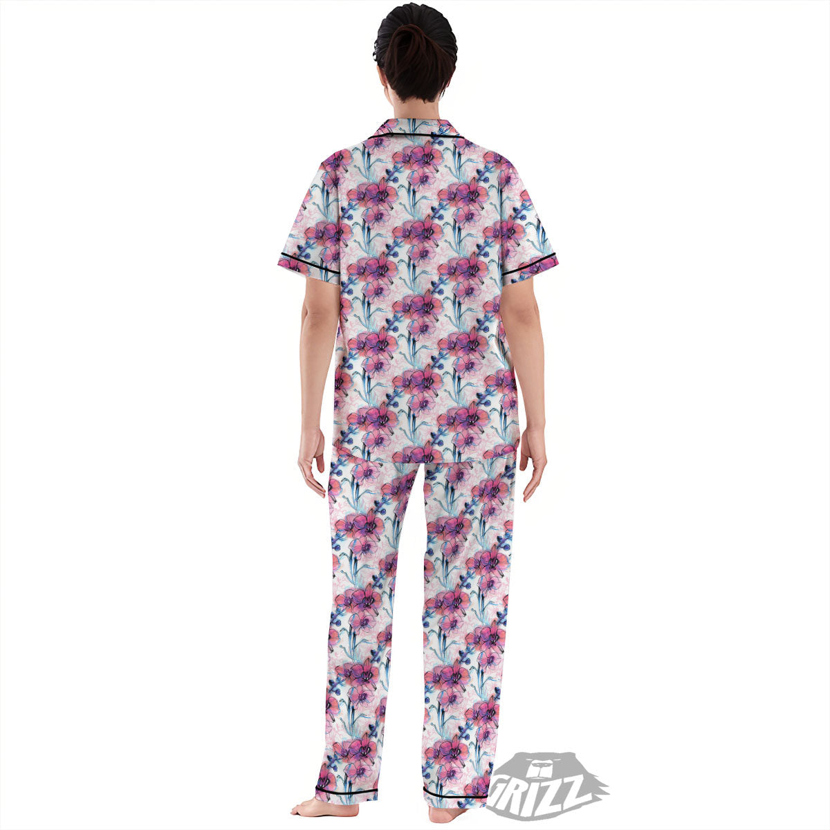 Orchid Drawing Print Pattern Women's Pajamas Set-grizzshop