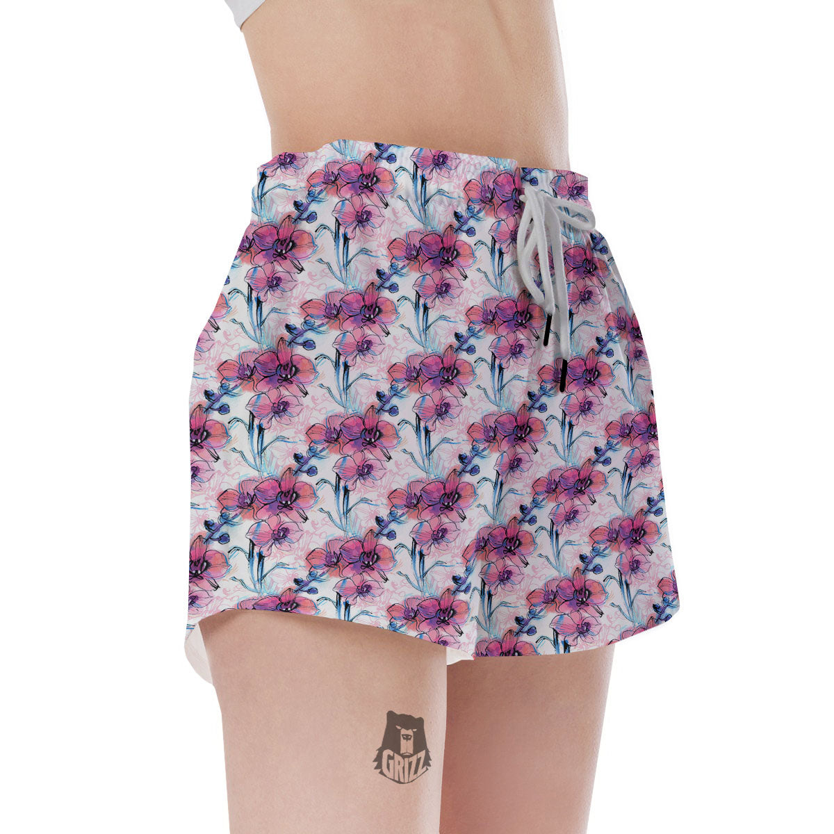 Orchid Drawing Print Pattern Women's Shorts-grizzshop