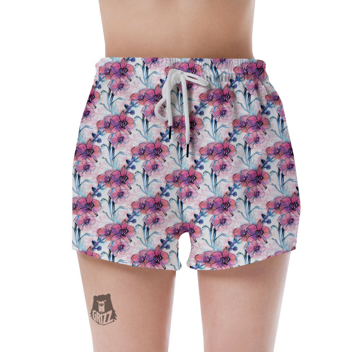 Orchid Drawing Print Pattern Women's Shorts-grizzshop