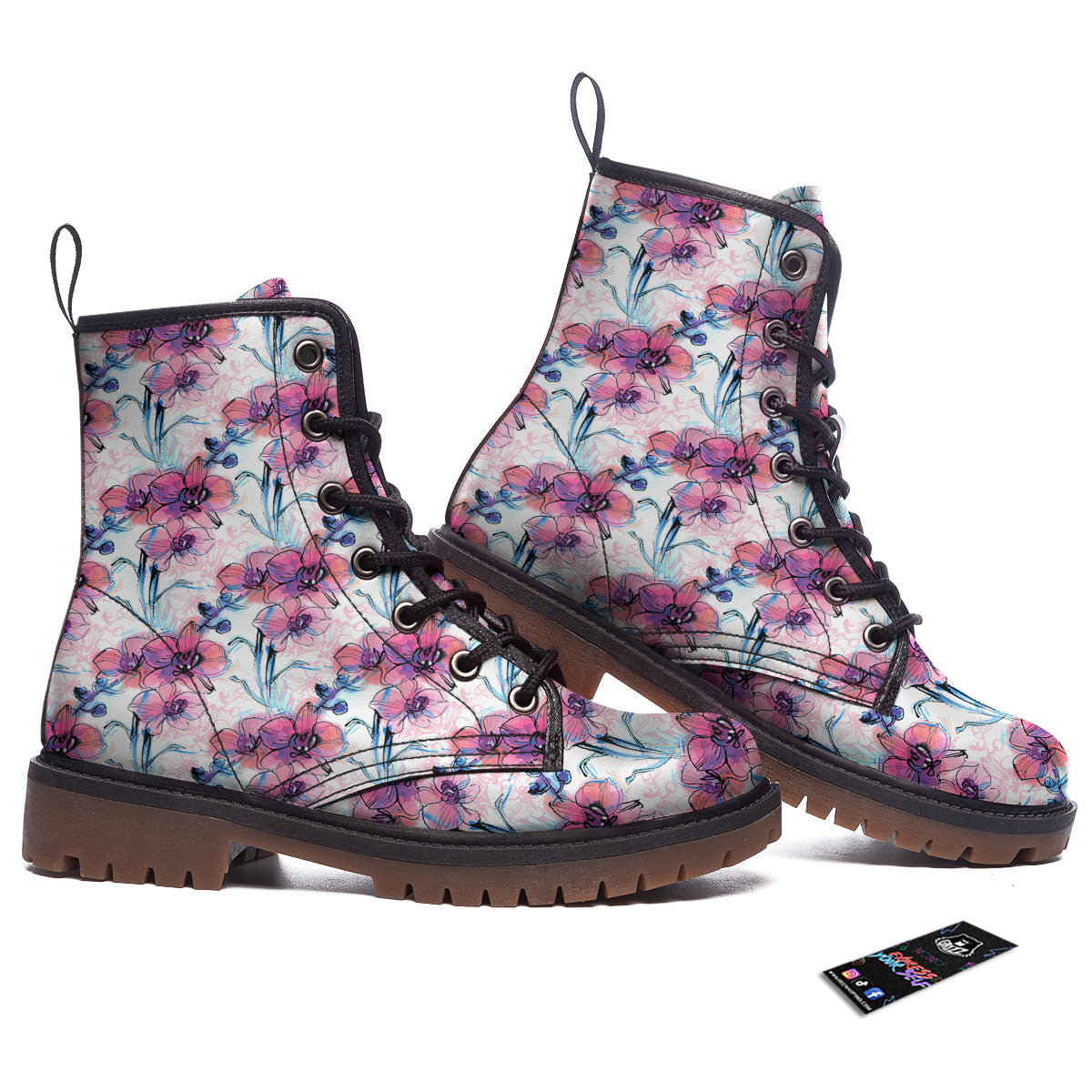 Orchid Drawing Print Pattern Work Boots-grizzshop