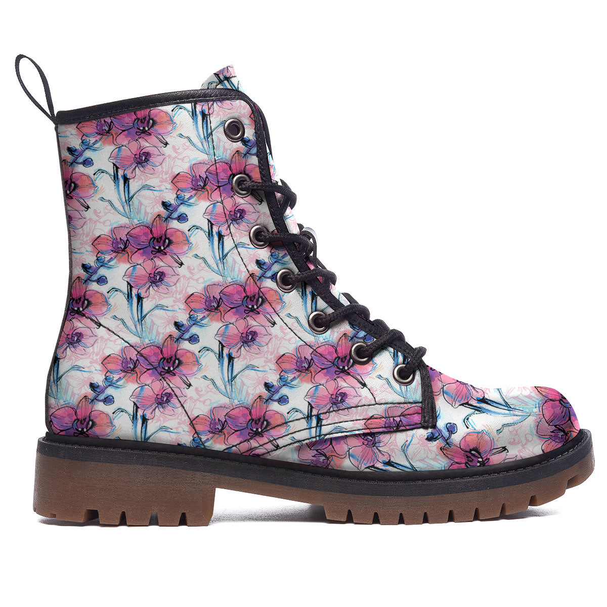 Orchid Drawing Print Pattern Work Boots-grizzshop