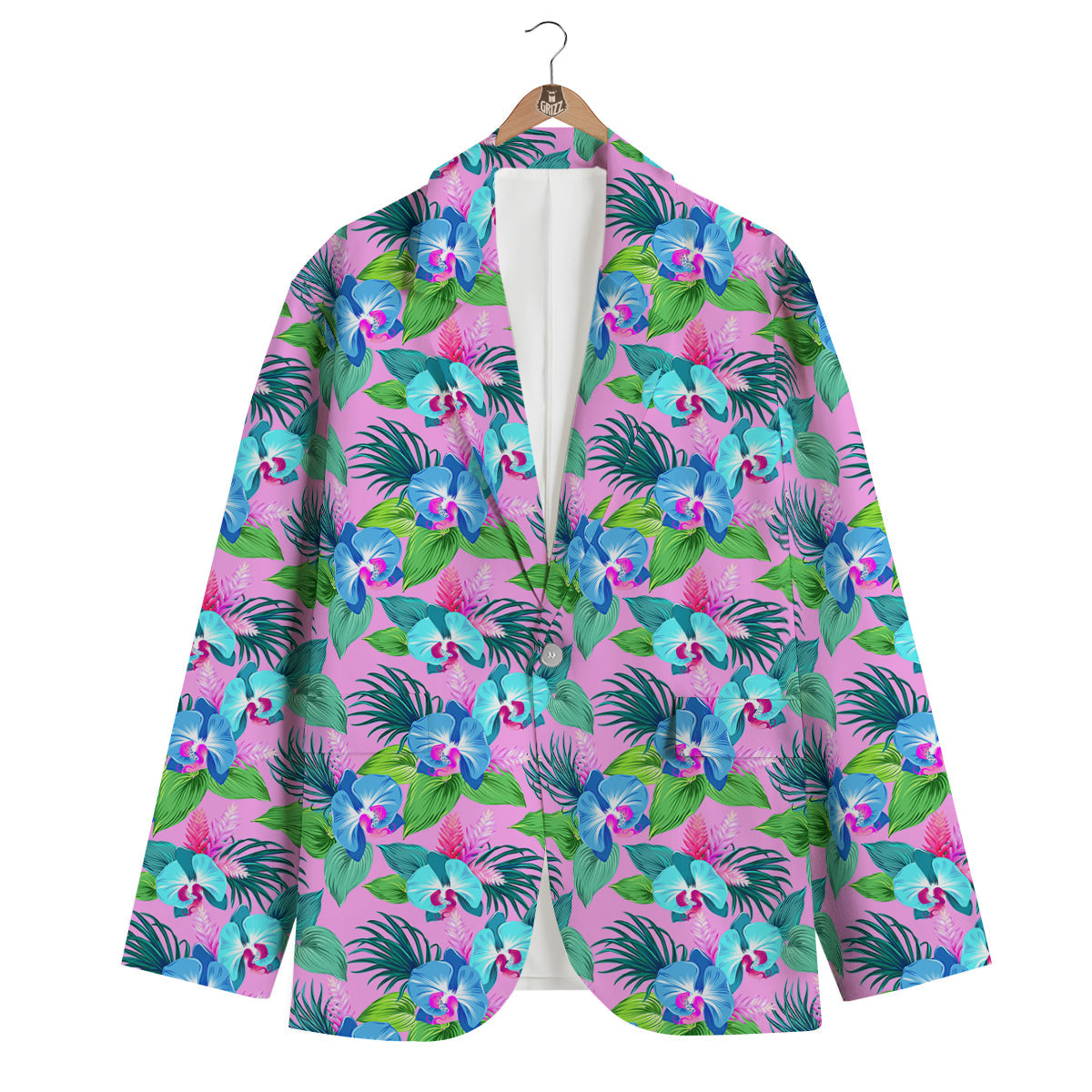 Orchid Exotic Pink Print Pattern Men's Blazer-grizzshop