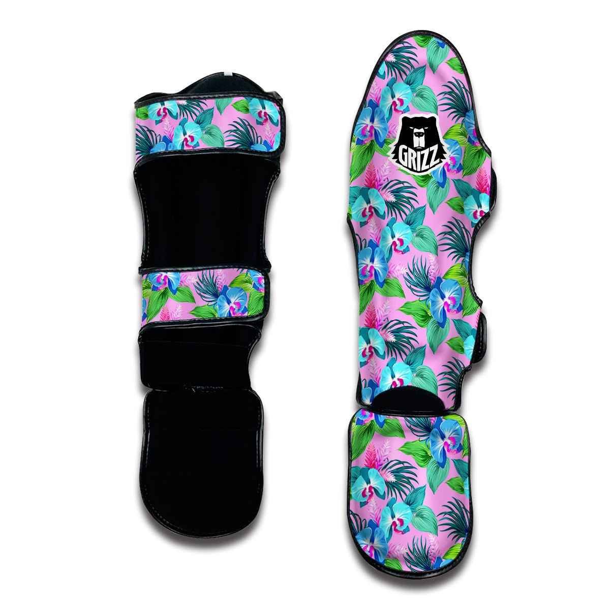 Orchid Exotic Pink Print Pattern Muay Thai Shin Guards-grizzshop