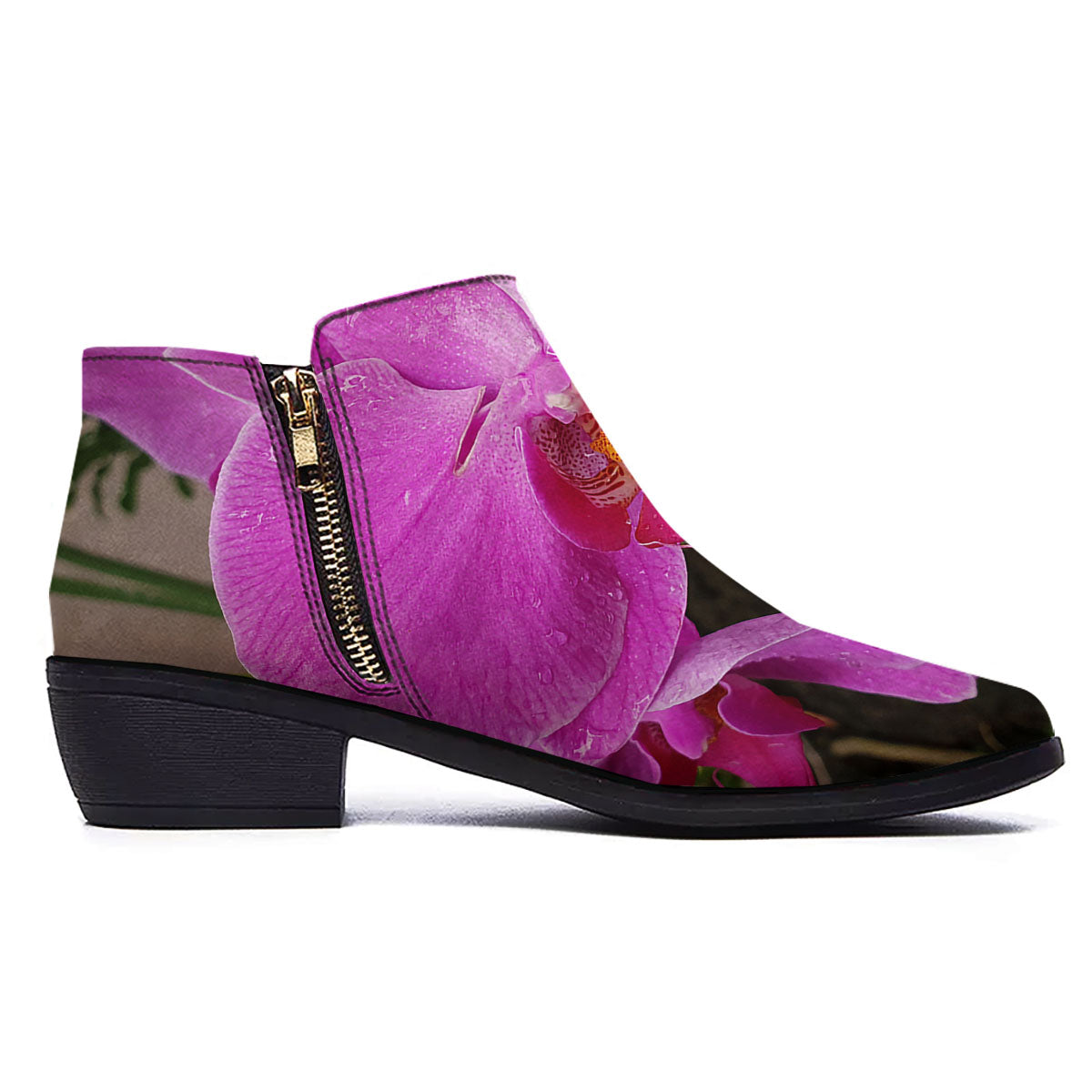 Orchid Flower Magenta Print Ankle Boots-grizzshop