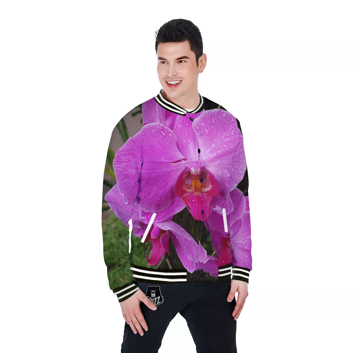 Orchid Flower Magenta Print Baseball Jacket-grizzshop