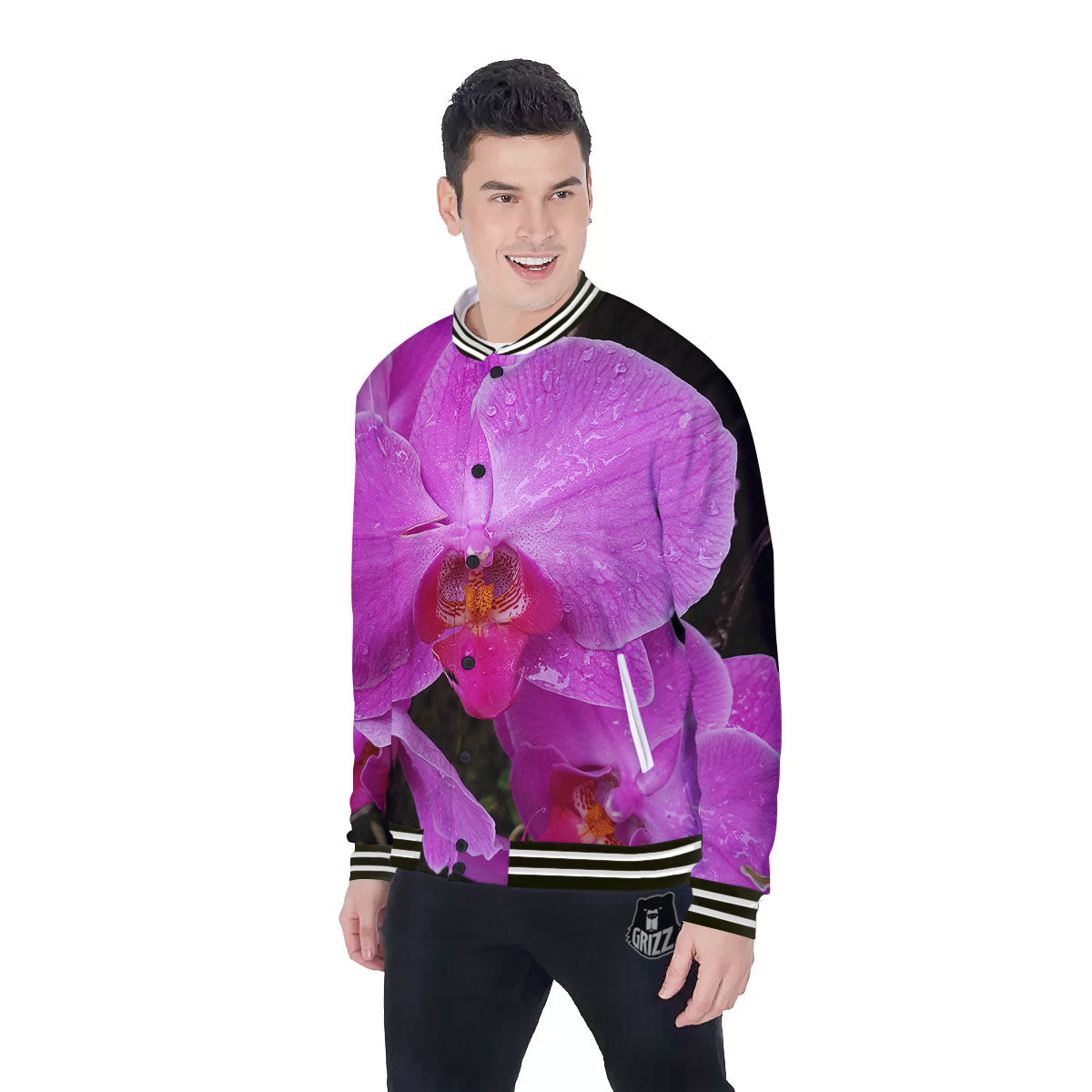Orchid Flower Magenta Print Baseball Jacket-grizzshop
