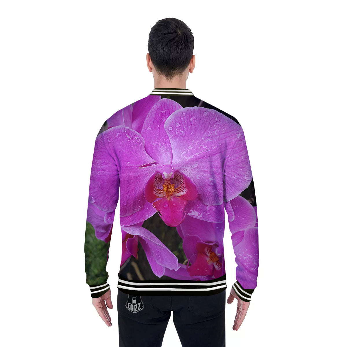 Orchid Flower Magenta Print Baseball Jacket-grizzshop