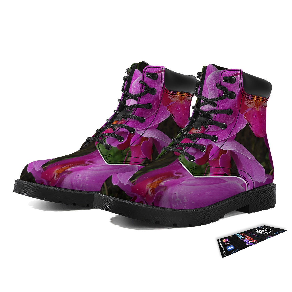 Orchid Flower Magenta Print Boots-grizzshop
