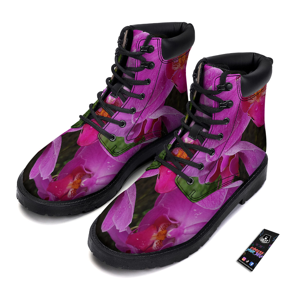 Orchid Flower Magenta Print Boots-grizzshop