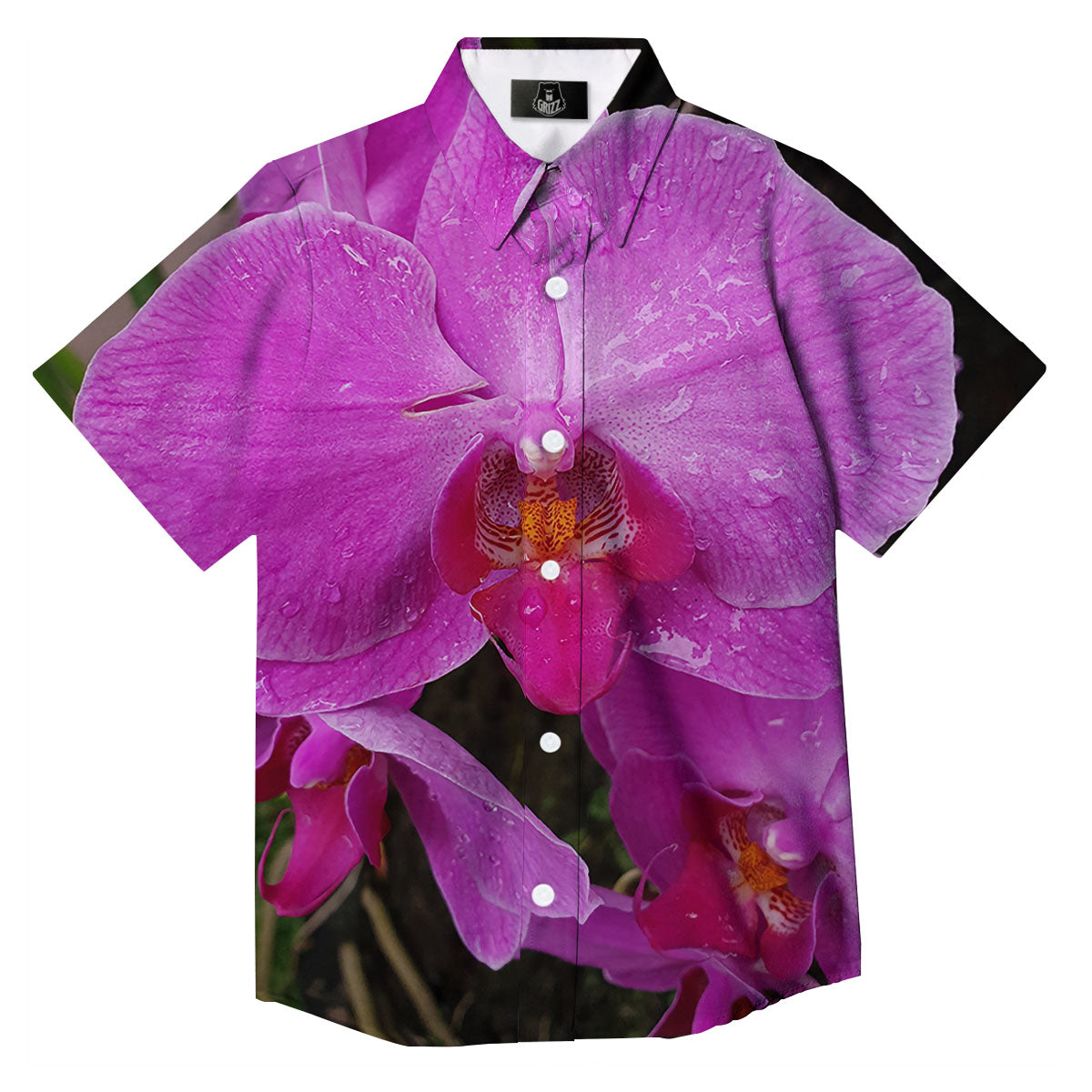 Orchid Flower Magenta Print Button Up Shirt-grizzshop