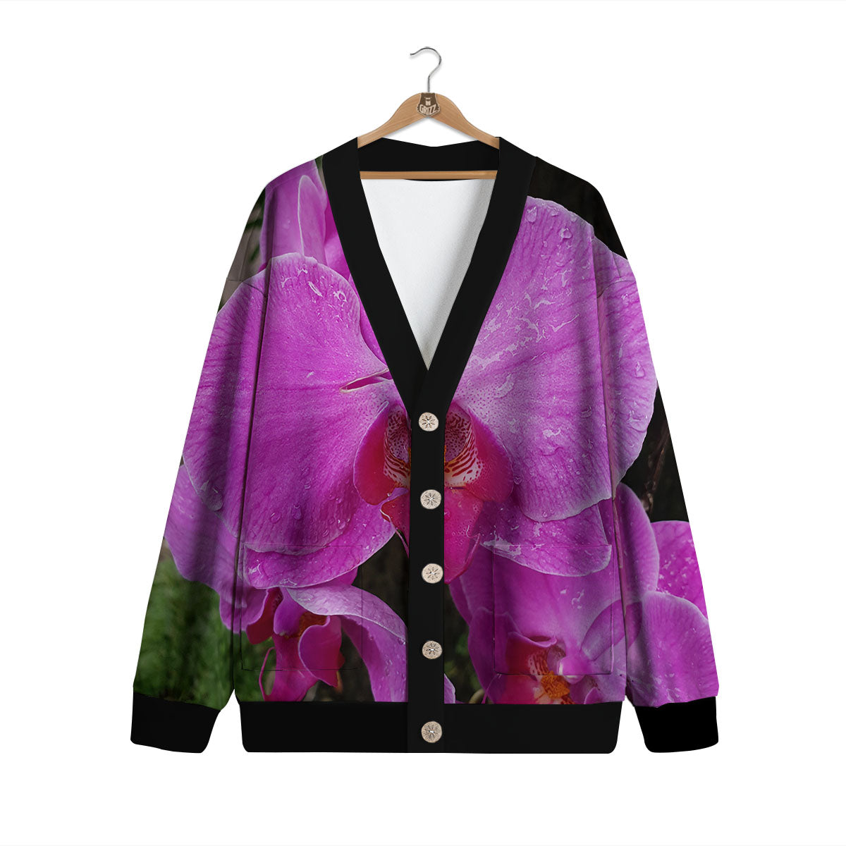 Orchid Flower Magenta Print Cardigan-grizzshop