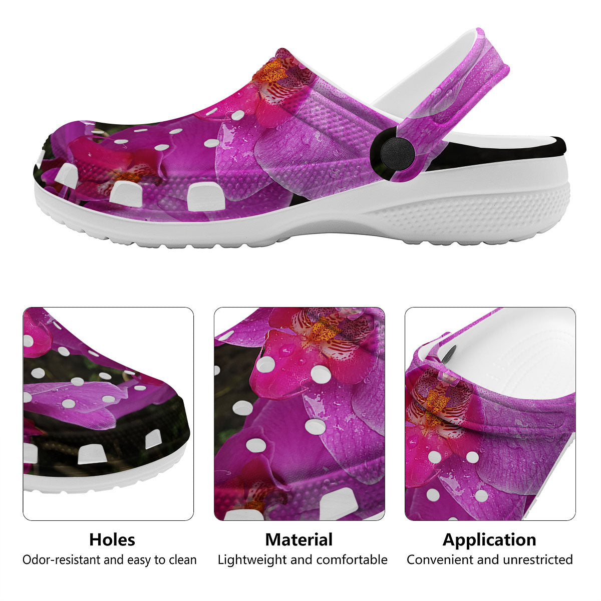 Orchid Flower Magenta Print Clog-grizzshop