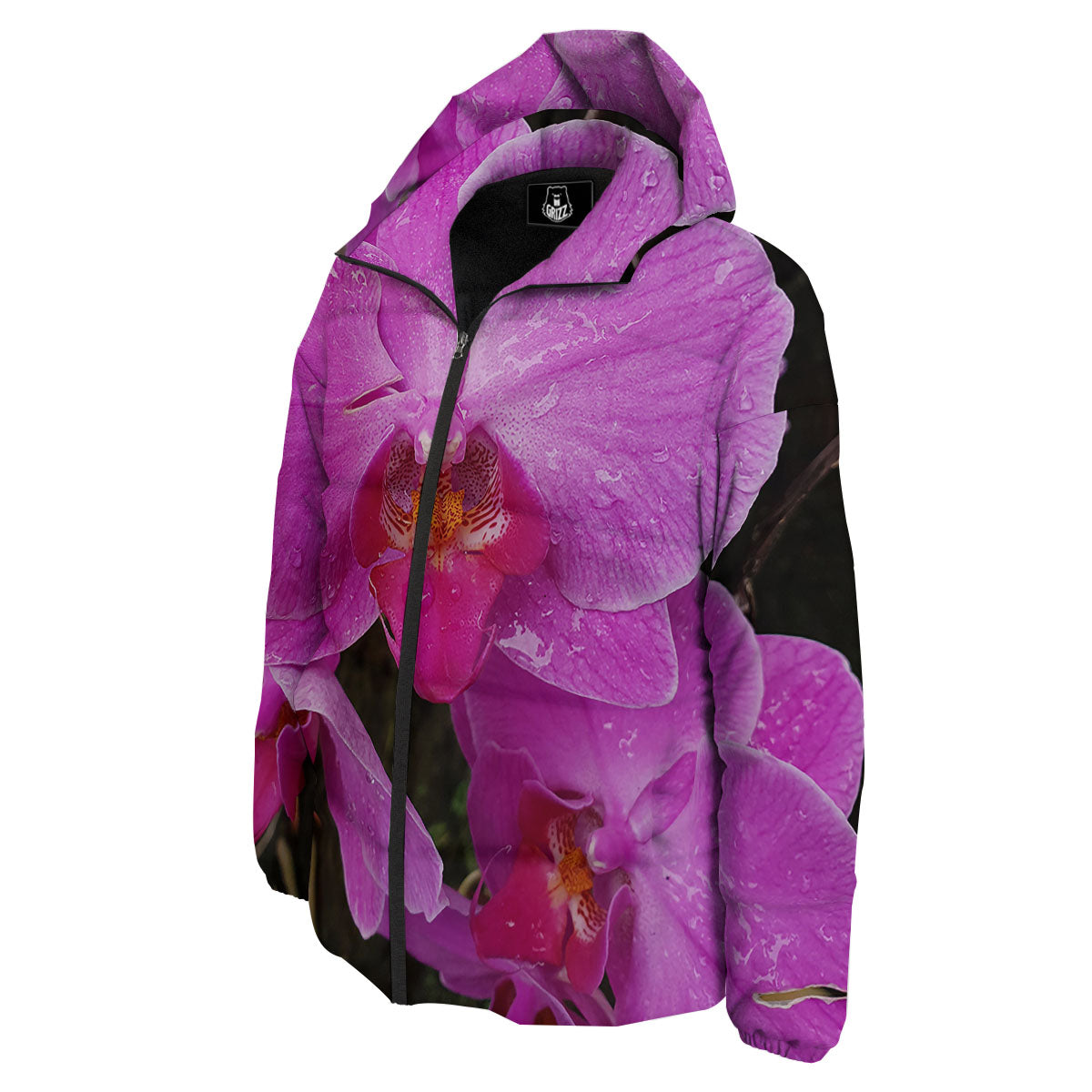 Orchid Flower Magenta Print Down Jacket-grizzshop