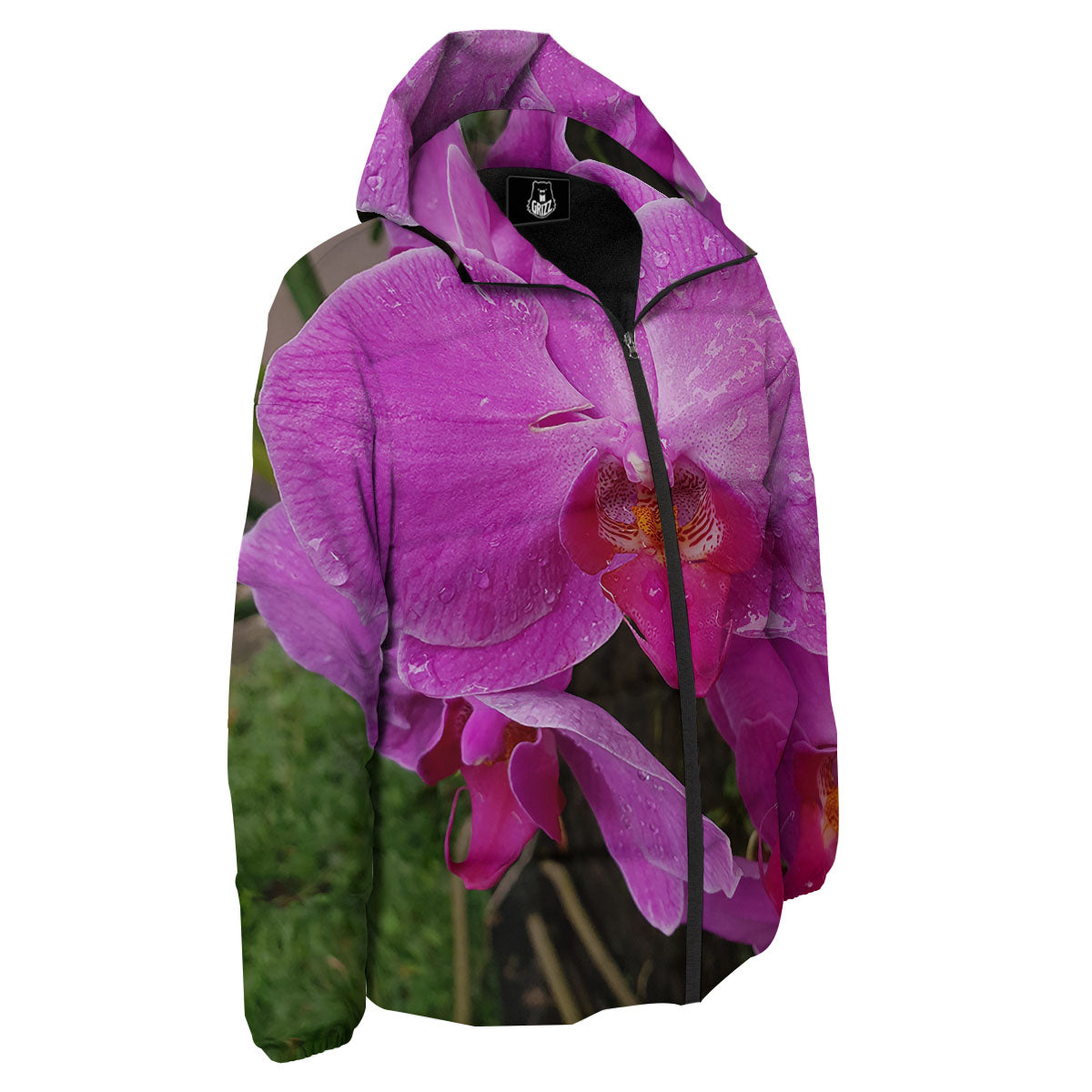 Orchid Flower Magenta Print Down Jacket-grizzshop