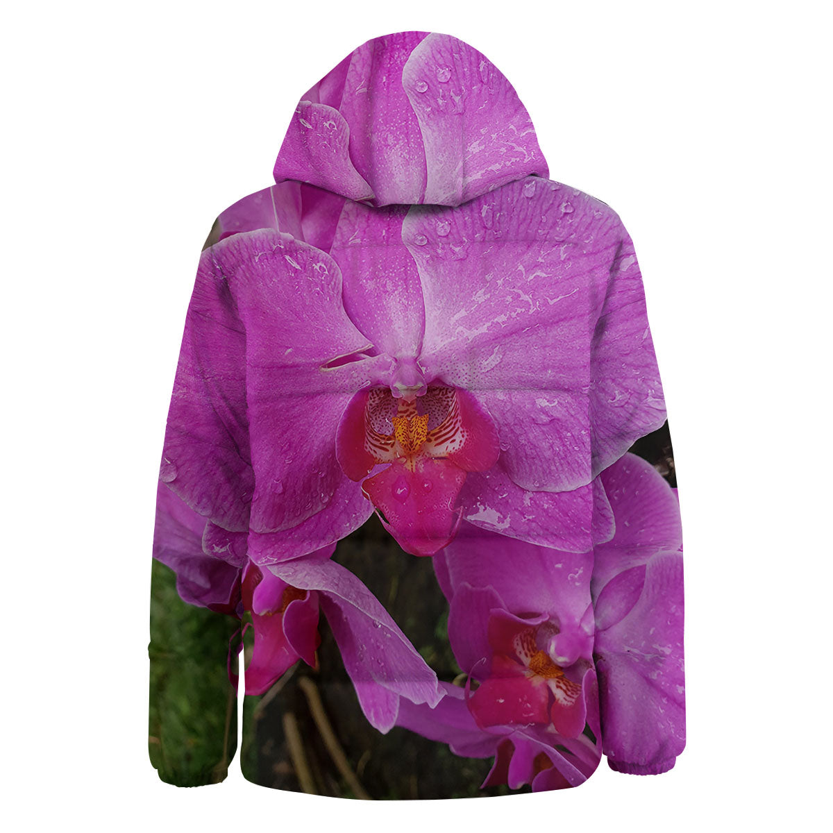 Orchid Flower Magenta Print Down Jacket-grizzshop
