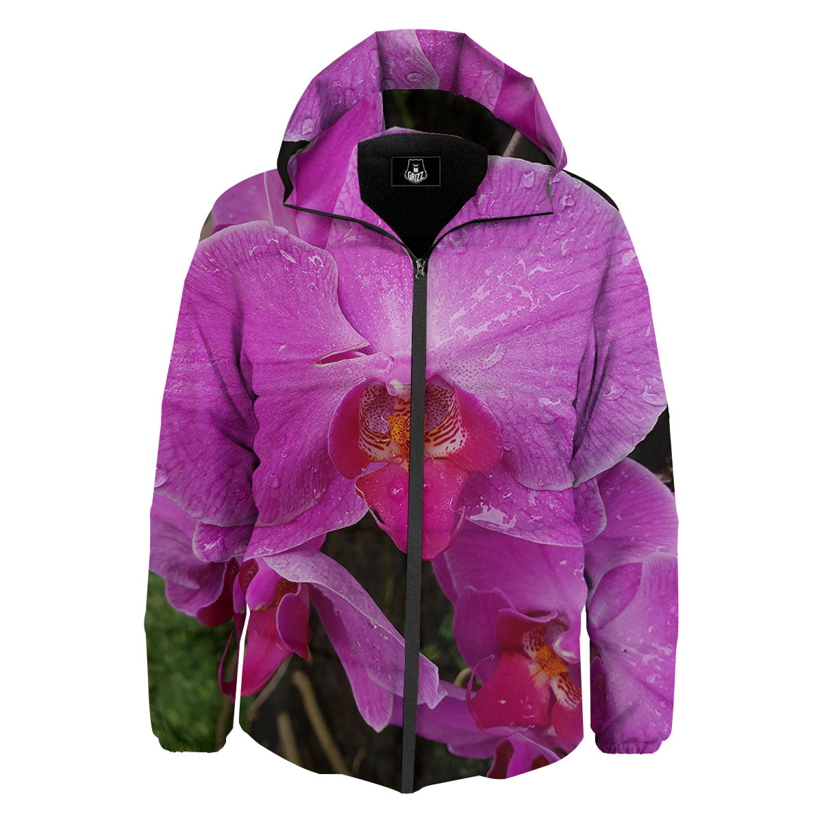 Orchid Flower Magenta Print Down Jacket-grizzshop