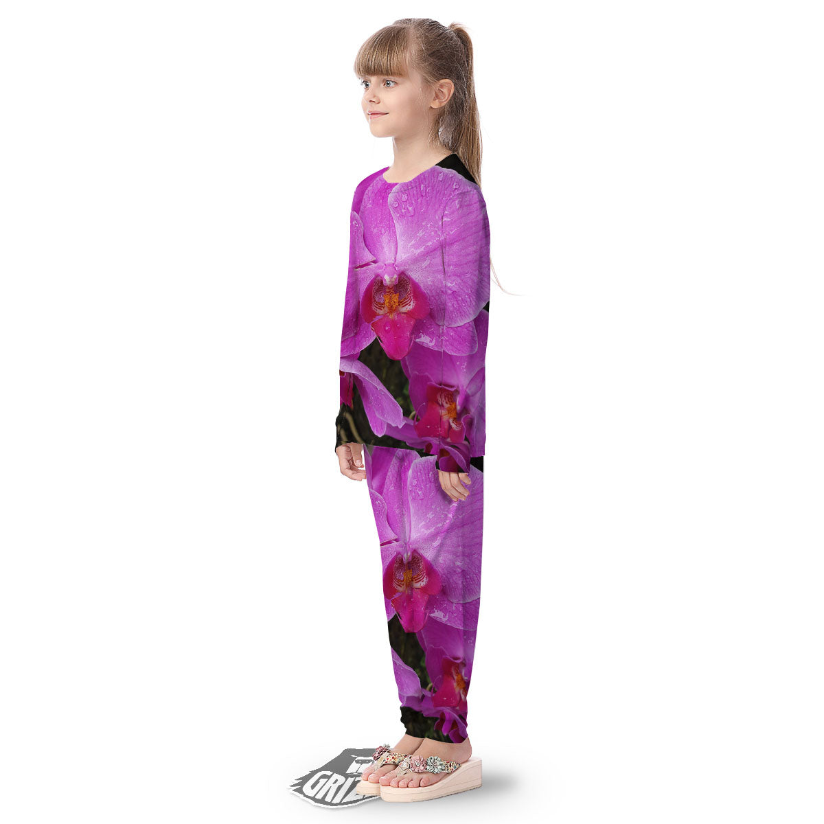 Orchid Flower Magenta Print Kid's Pajamas-grizzshop