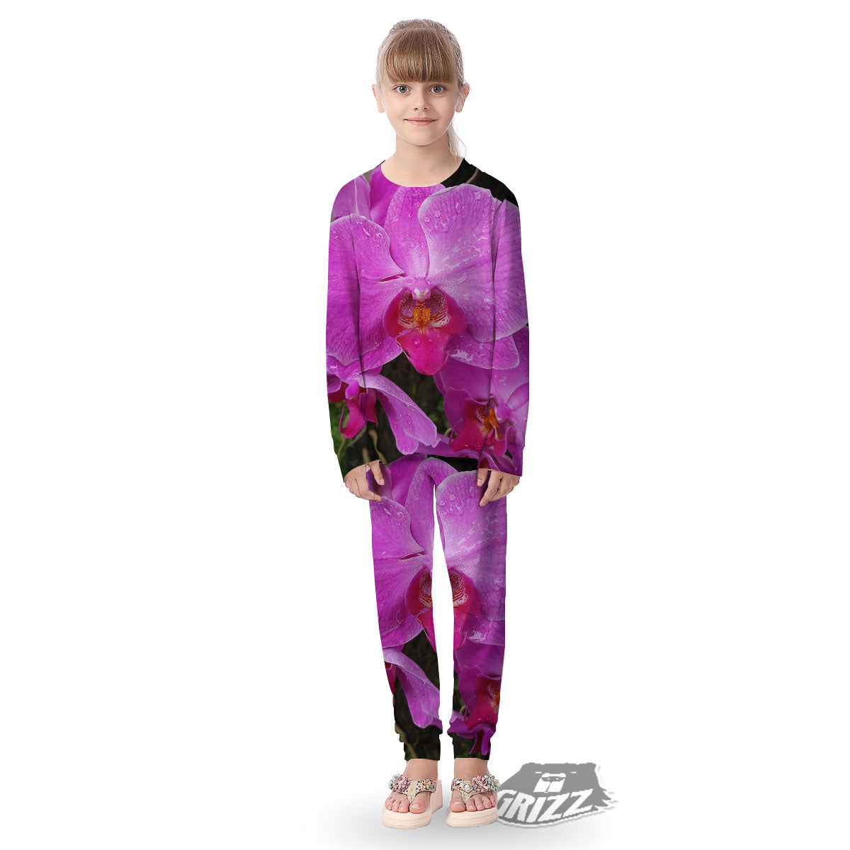 Orchid Flower Magenta Print Kid's Pajamas-grizzshop