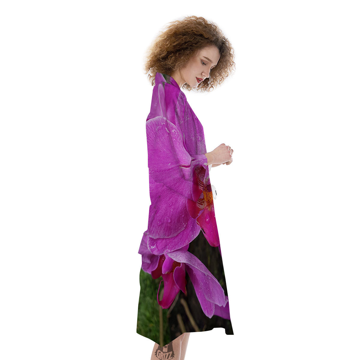 Orchid Flower Magenta Print Kimono-grizzshop