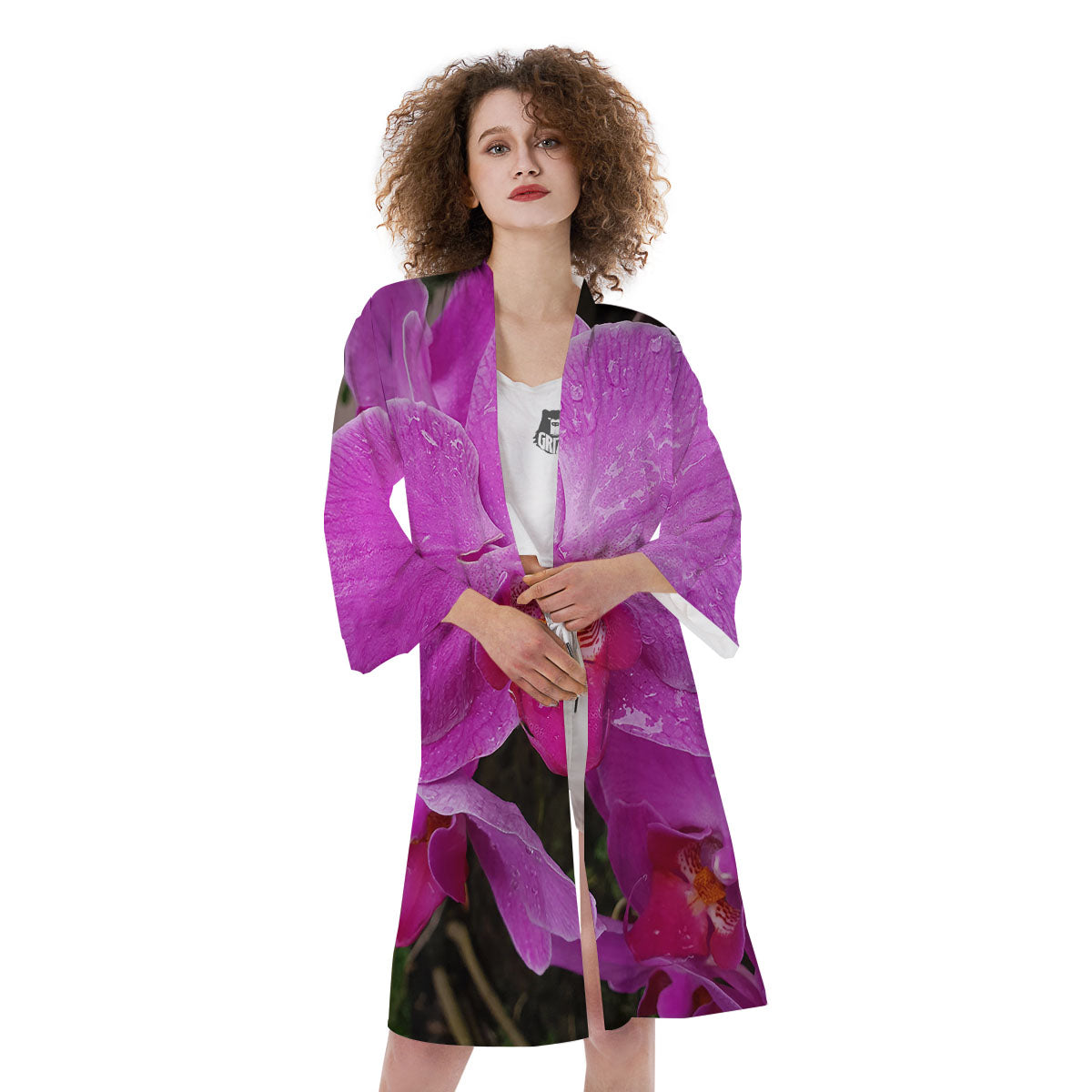 Orchid Flower Magenta Print Kimono-grizzshop