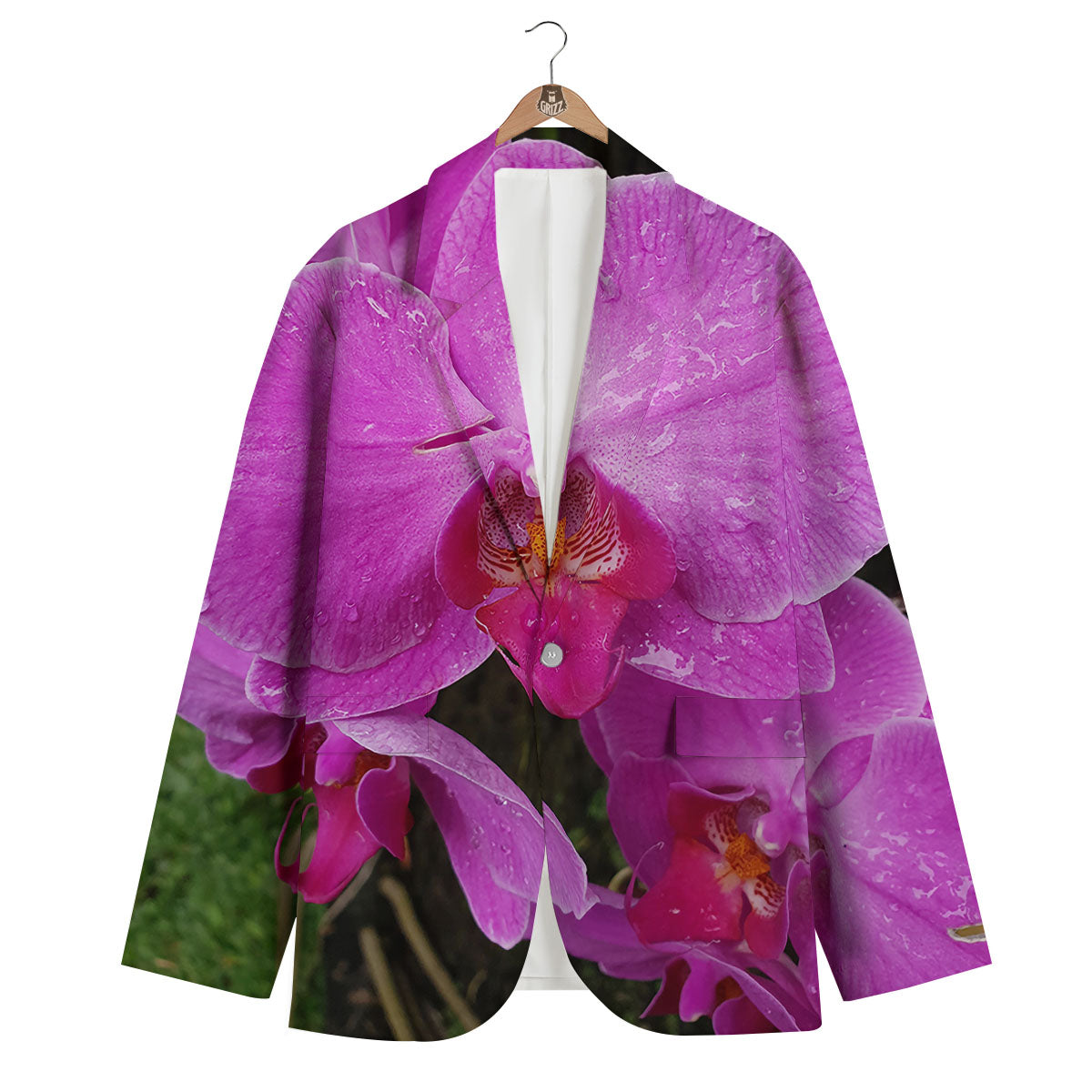 Orchid Flower Magenta Print Men's Blazer-grizzshop