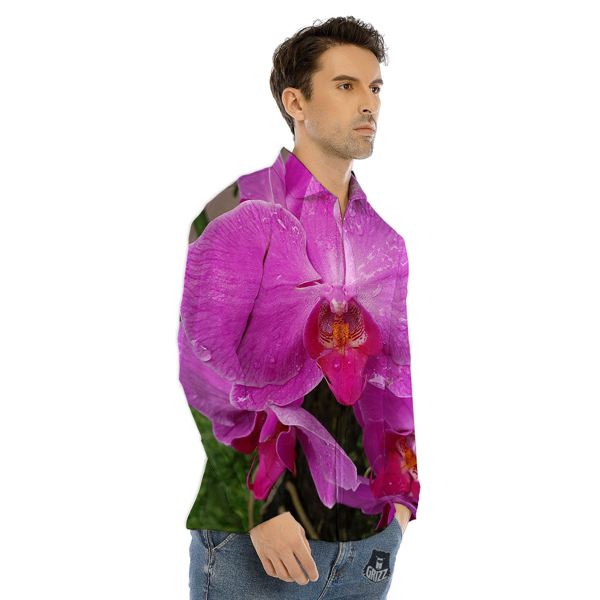Orchid Flower Magenta Print Men's Dress Shirts-grizzshop