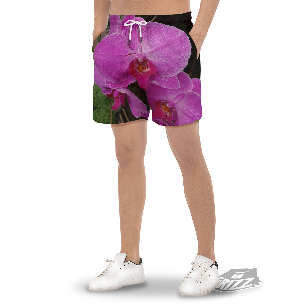 Orchid Flower Magenta Print Men's Gym Shorts-grizzshop
