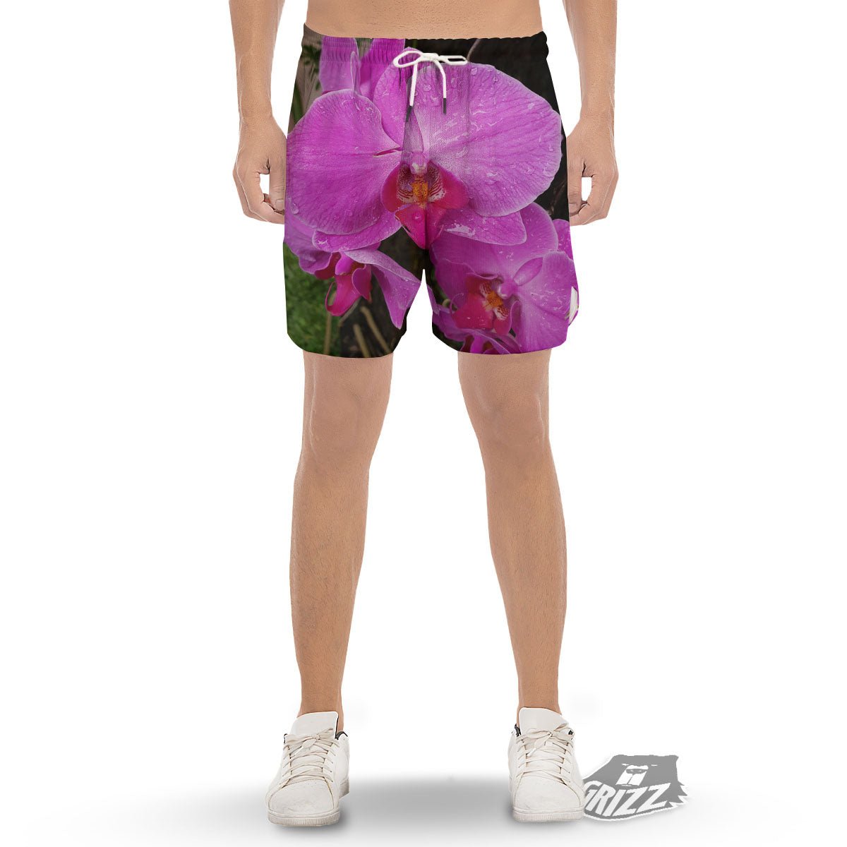 Orchid Flower Magenta Print Men's Gym Shorts-grizzshop