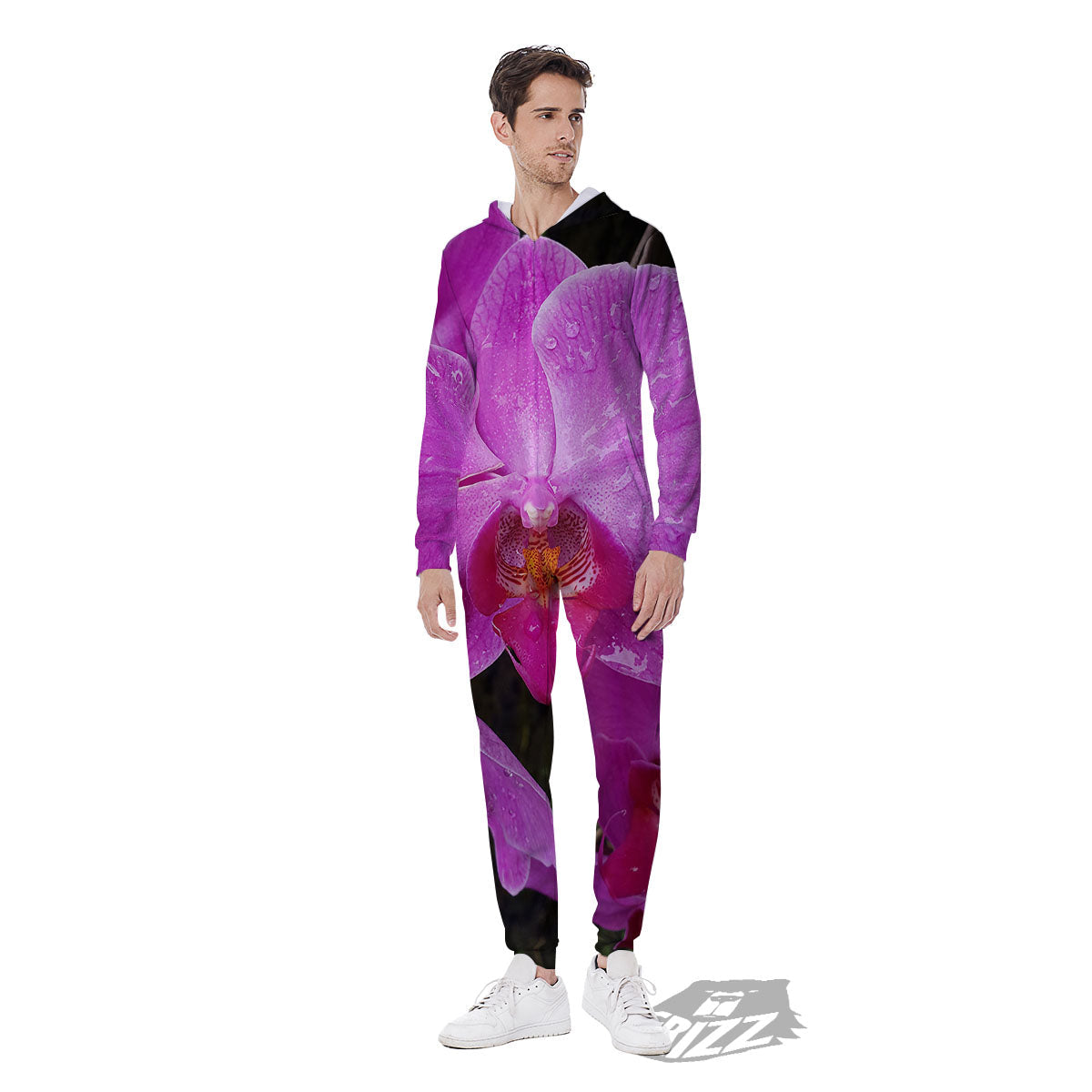 Orchid Flower Magenta Print Men's Jumpsuit-grizzshop