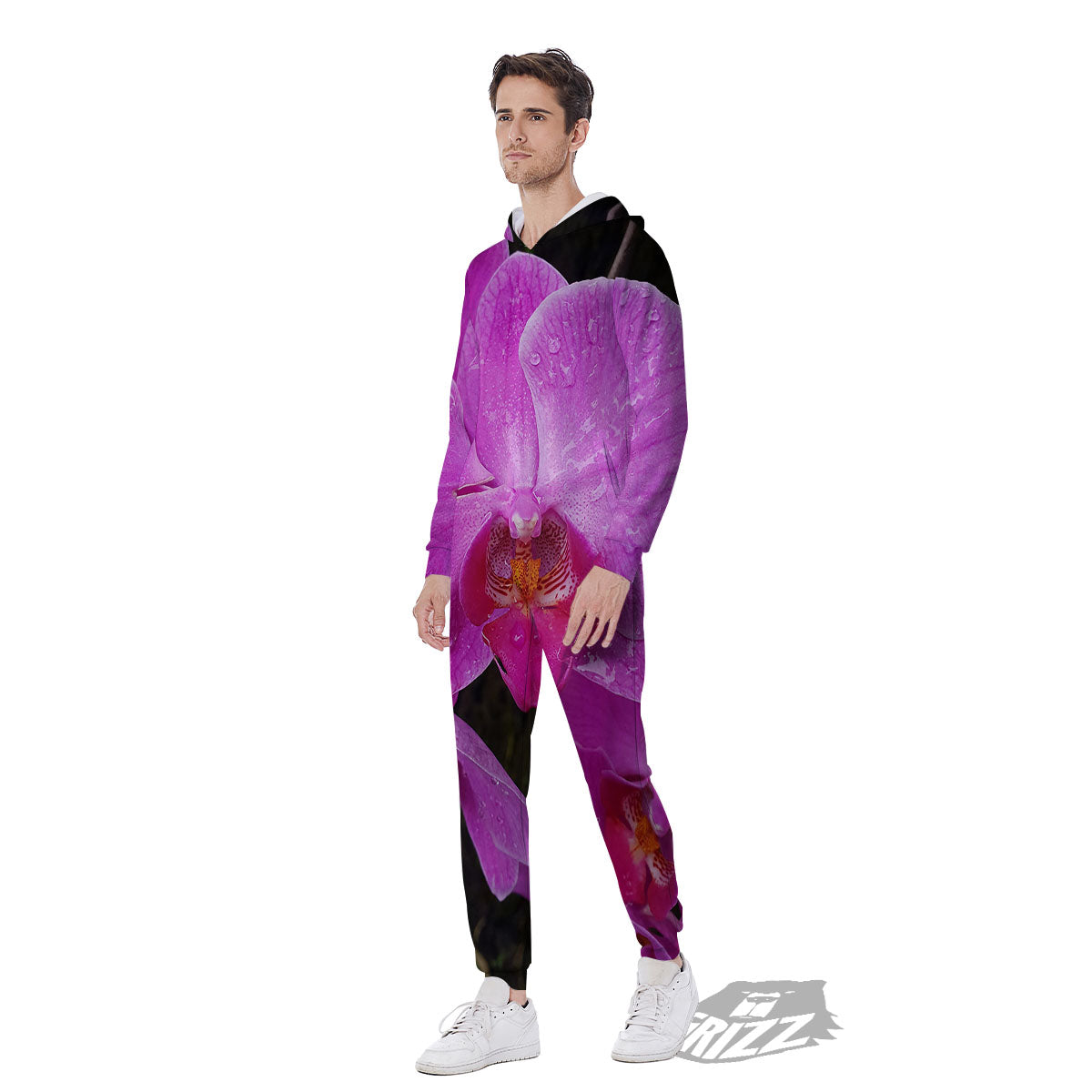 Orchid Flower Magenta Print Men's Jumpsuit-grizzshop