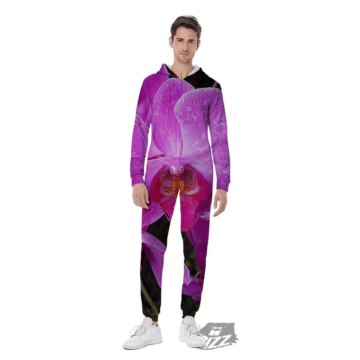 Orchid Flower Magenta Print Men's Jumpsuit-grizzshop