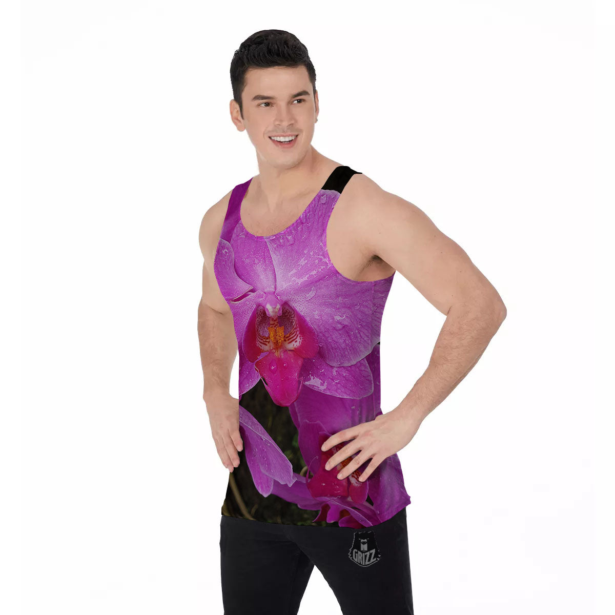 Orchid Flower Magenta Print Men's Tank Top-grizzshop