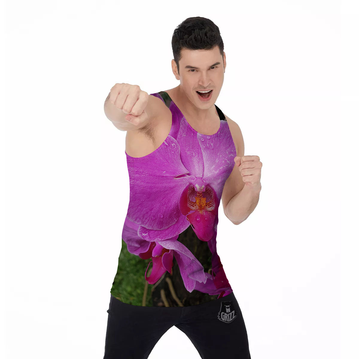 Orchid Flower Magenta Print Men's Tank Top-grizzshop
