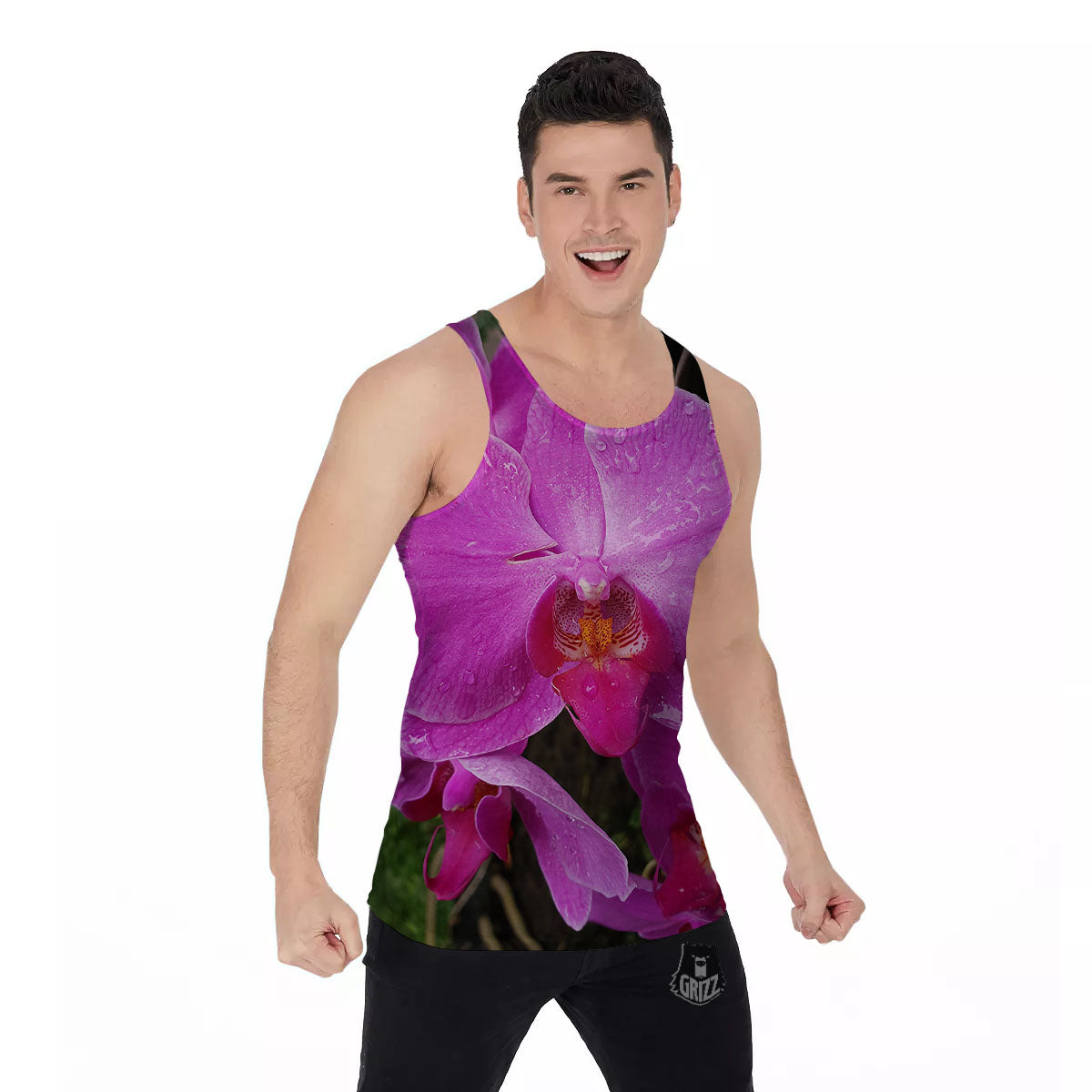 Orchid Flower Magenta Print Men's Tank Top-grizzshop