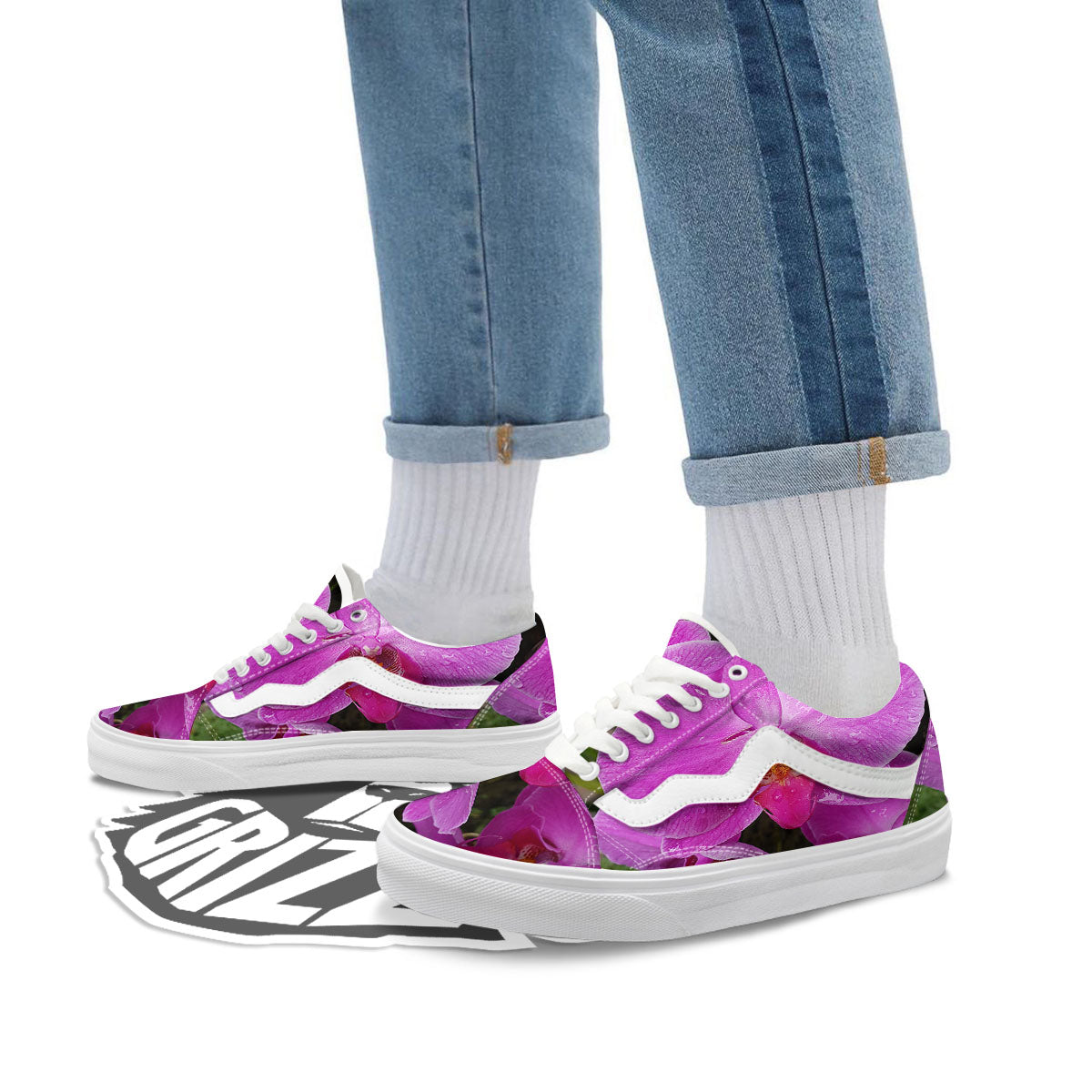 Orchid Flower Magenta Print Skate Shoes-grizzshop