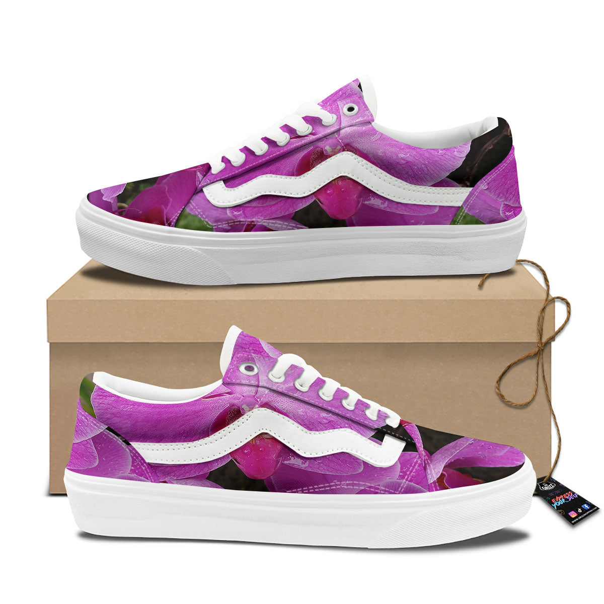 Orchid Flower Magenta Print Skate Shoes-grizzshop