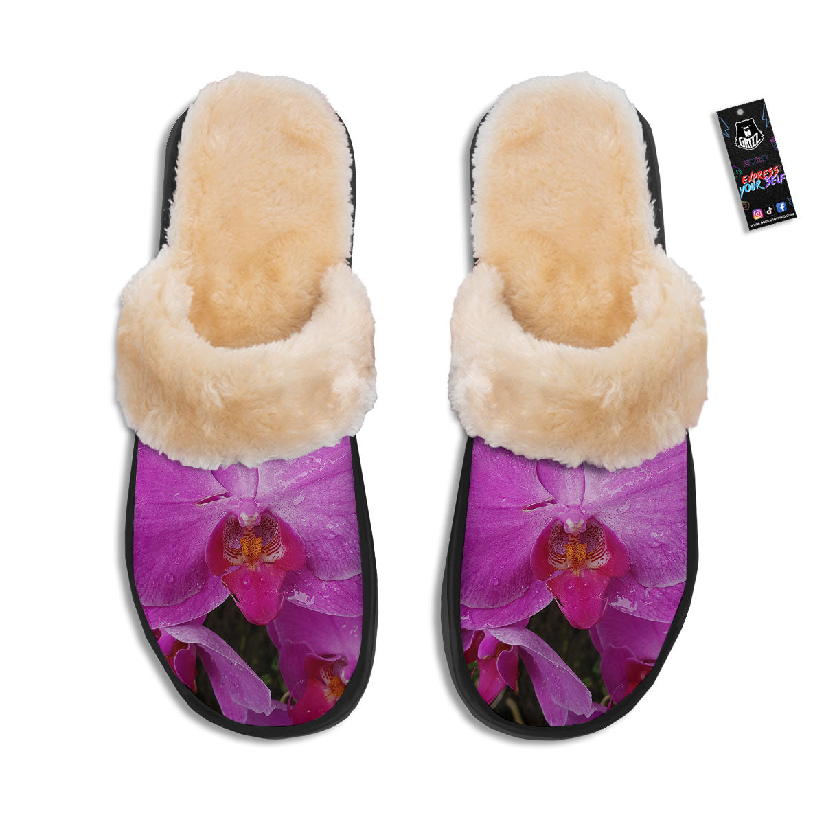 Orchid Flower Magenta Print Slippers-grizzshop